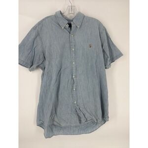 Ralph Lauren Mens Chambray Button Down Shirt Short Sleeve Polo Player Logo XXL